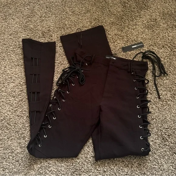 Wide Leg Black Lace-Up Pants size M - Picture 4 of 9